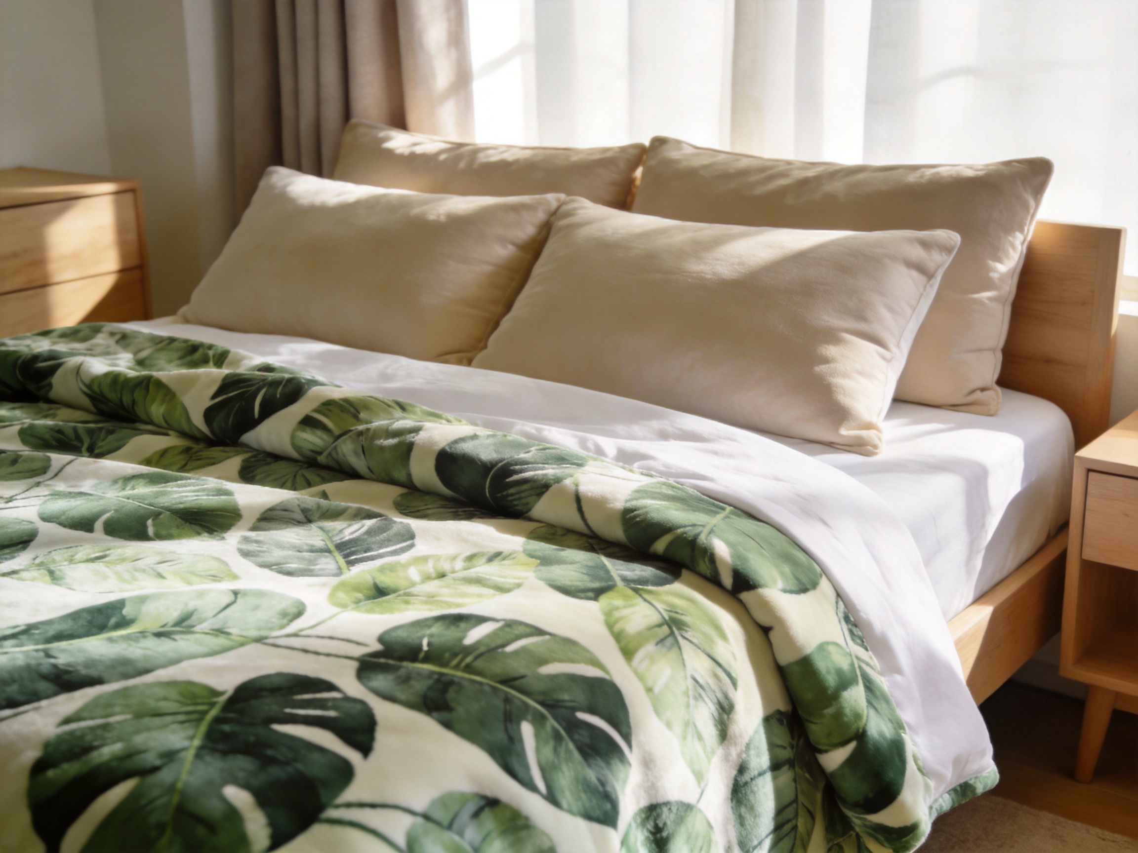 Green Leaf Printed Microfiber Cotton Duvet Cover Set for Fresh Botanical Bedroom Style