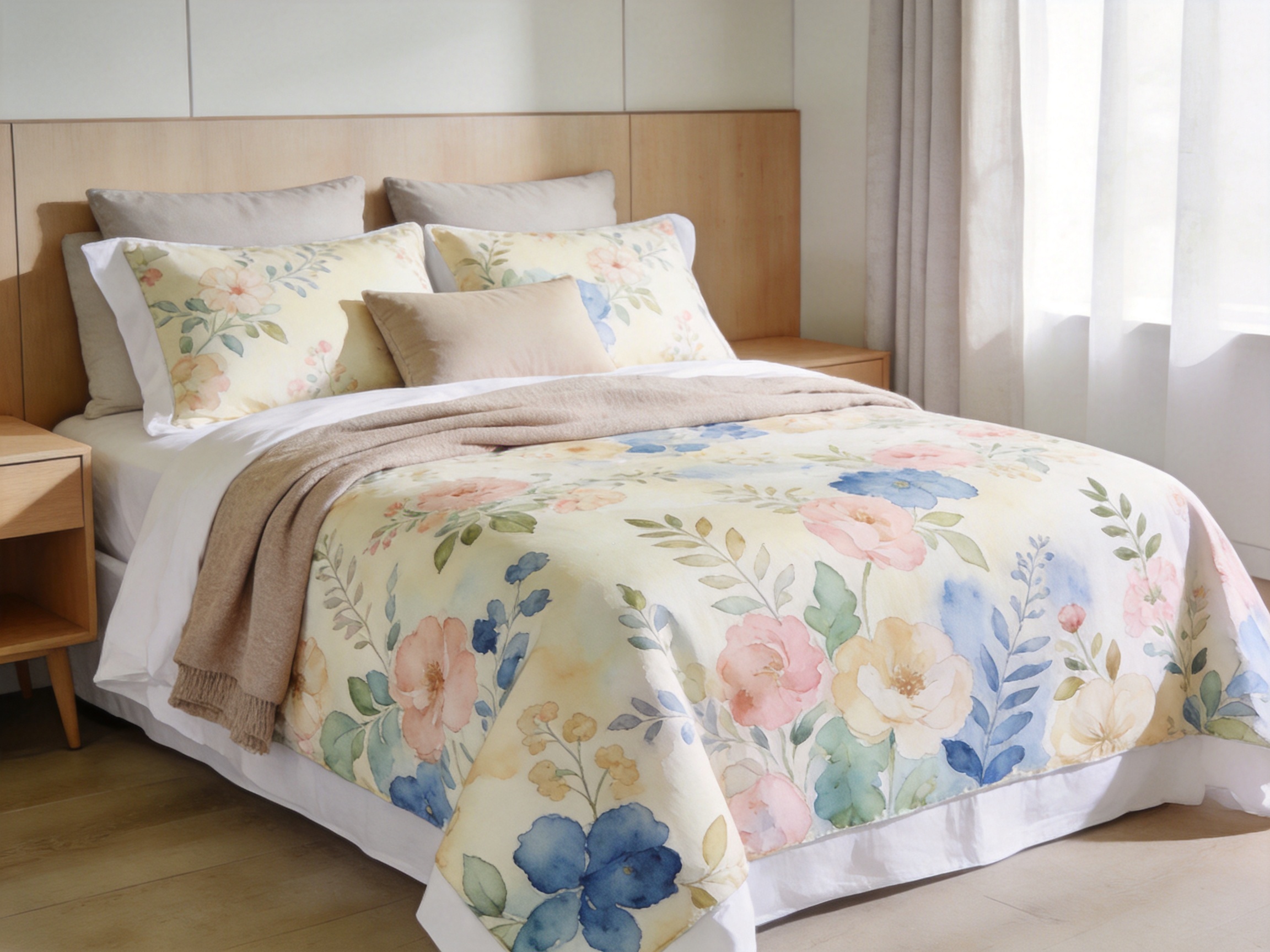 Watercolor Botanical Floral Microfiber Cotton Duvet Cover Set for Fresh, Easy-Care Sleep