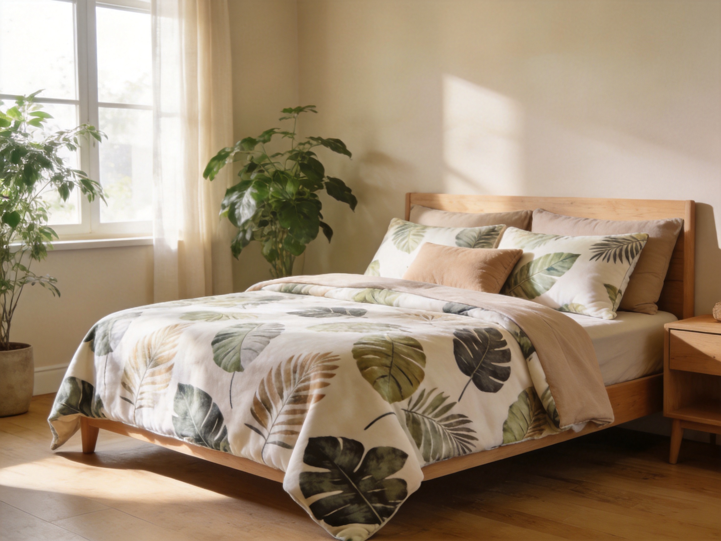 Nature Leaf Printed Microfiber Cotton Duvet Cover Set for Modern Bedrooms