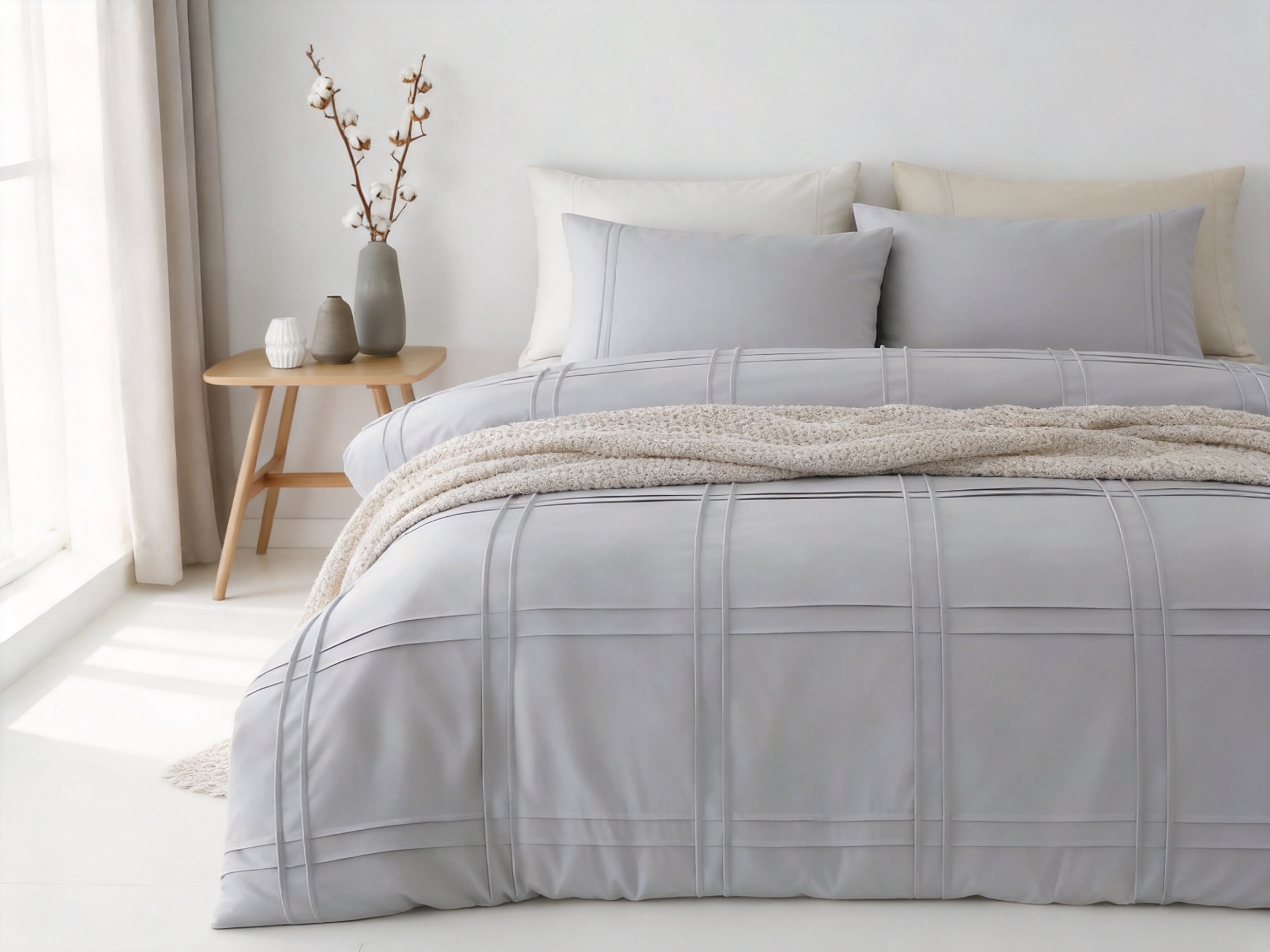 Grid Pleated Pintuck Duvet Cover Set for Modern Bedrooms