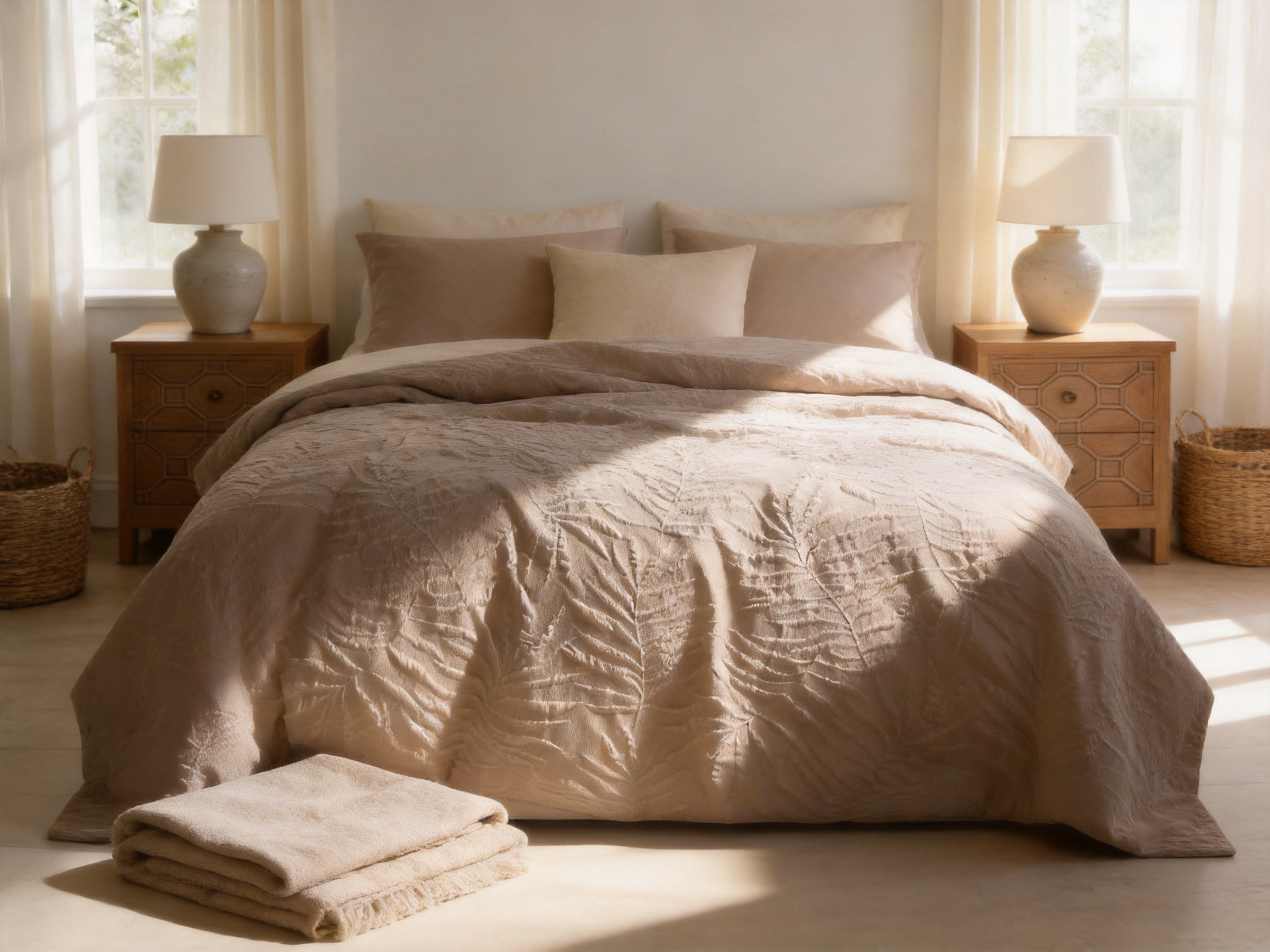 Textured Botanical Leaf Embossed Duvet Cover Set for Serene, Comfortable Bedrooms