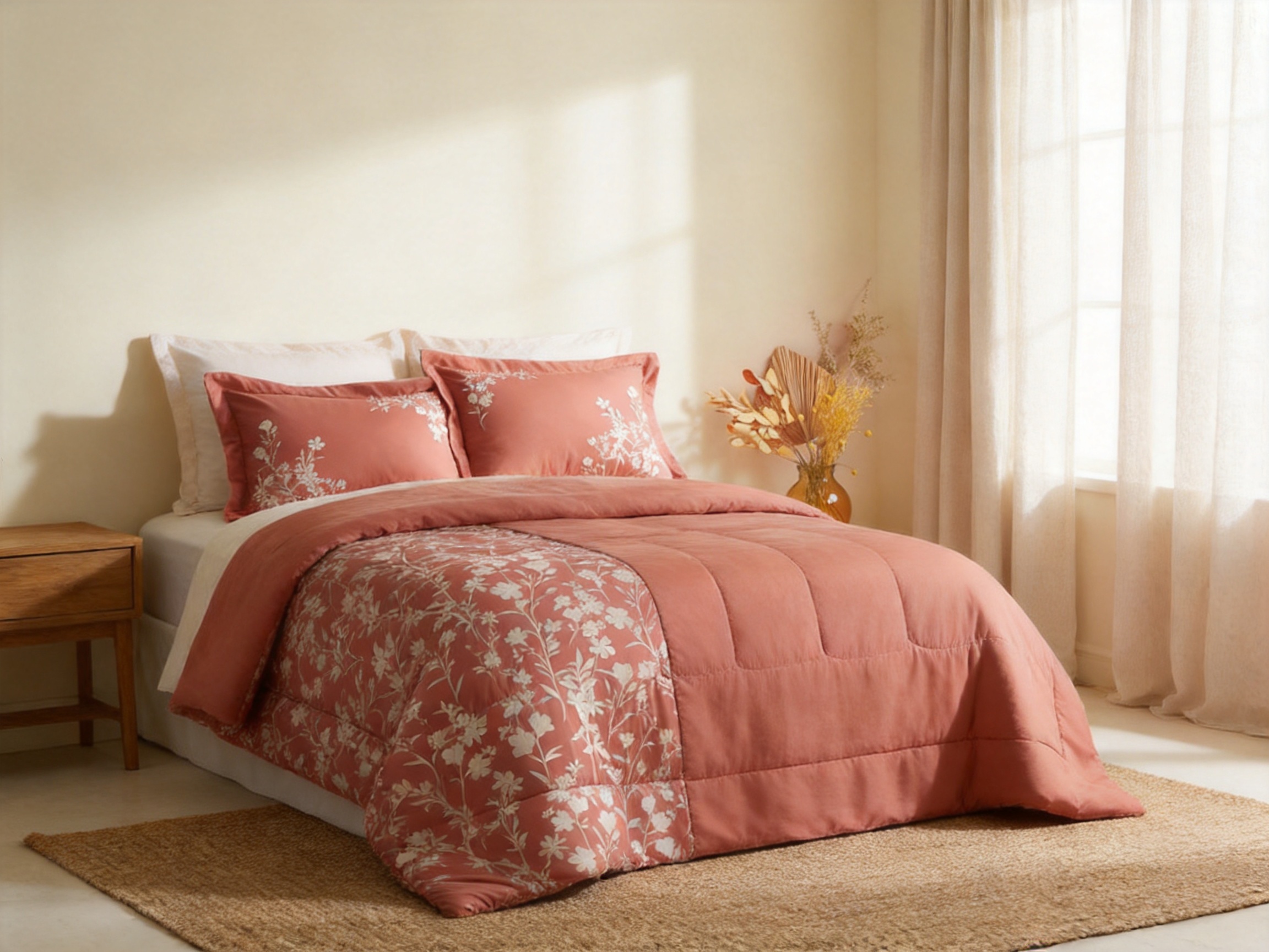 Botanical Floral Winter Warmth Comforter Set for Soft, Reversible, Easy-Care Bedding