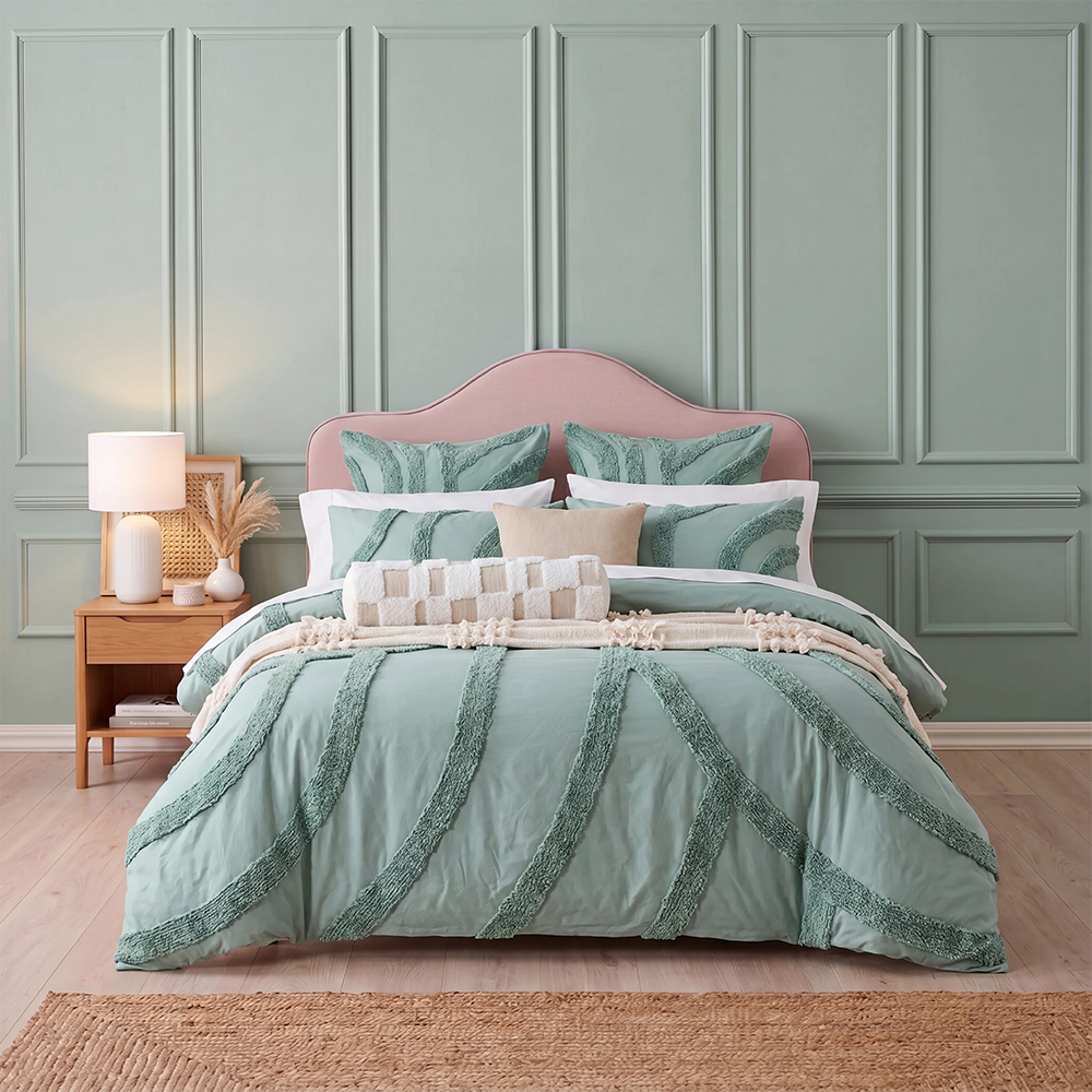 Sage Green Wavy Tufted Stripe Comforter Set