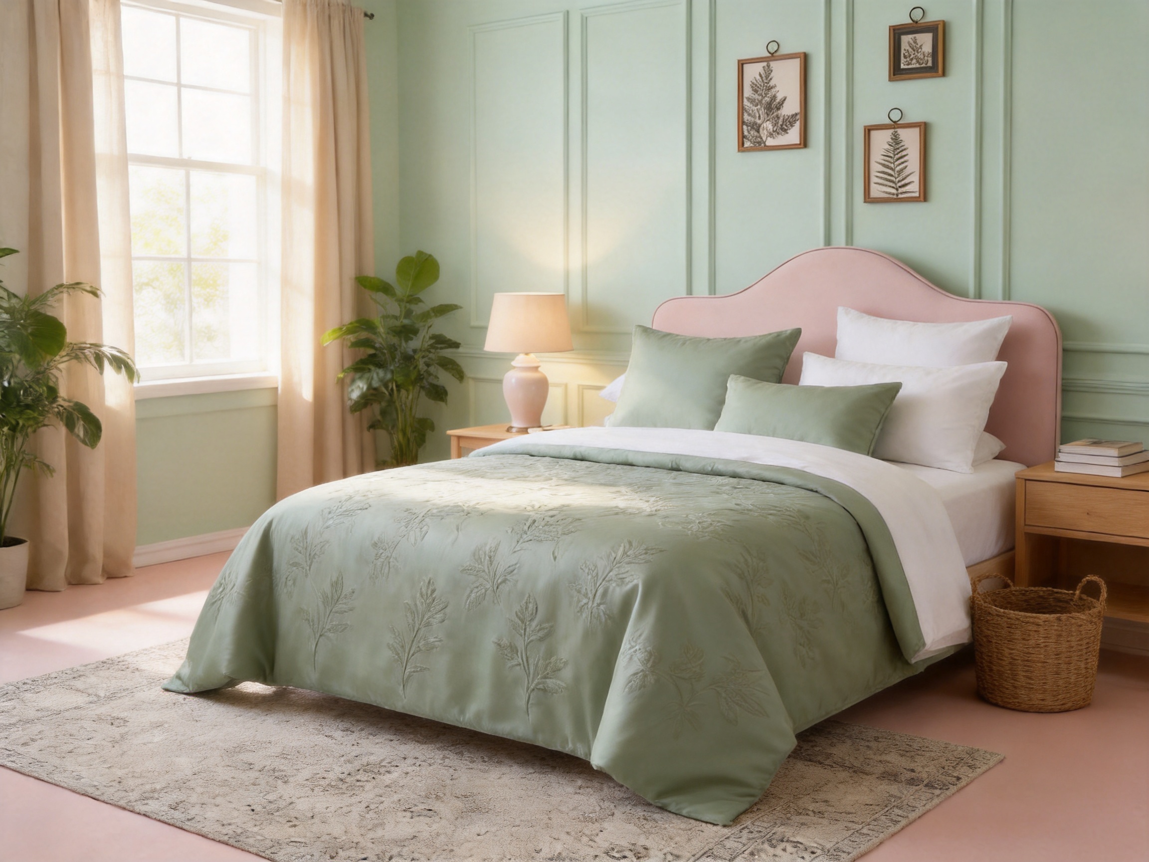 Sage Green Botanical Embossed Polyester Comforter Set for Calm, Durable, Year-Round Bedding